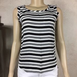 LOFT White and Black Striped Top XSP
